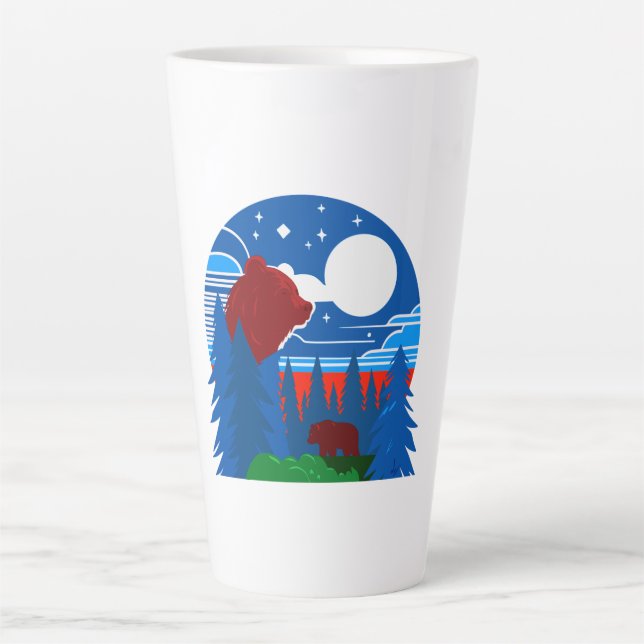 Bold Geometric Bear and Forest Illustration Latte Mug (Front)