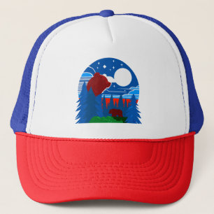 Bold Geometric Bear and Forest Illustration Trucker Hat