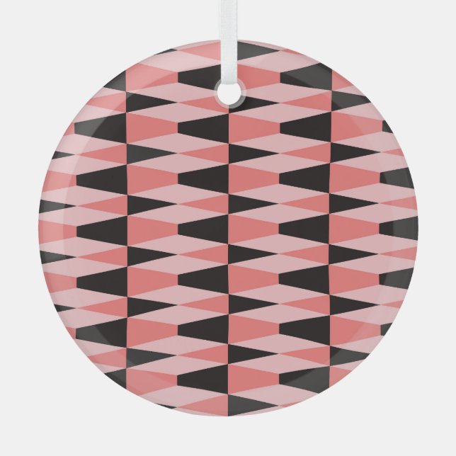 Bold Geometric Black Pink Pattern Glass Tree Decoration (Front)