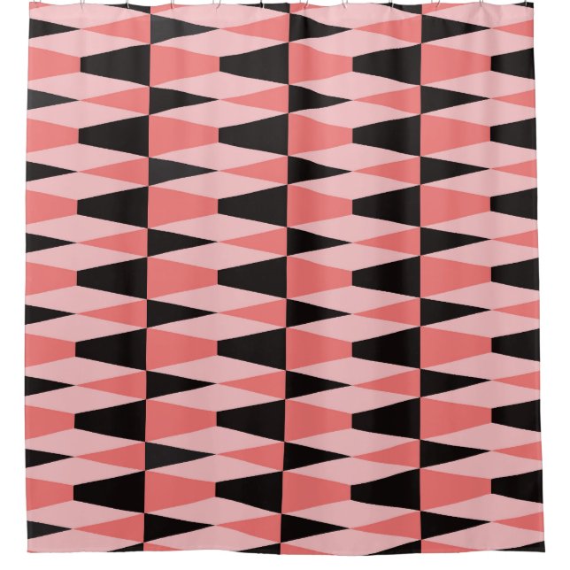 Bold Geometric Black Pink Pattern Shower Curtain (Front)
