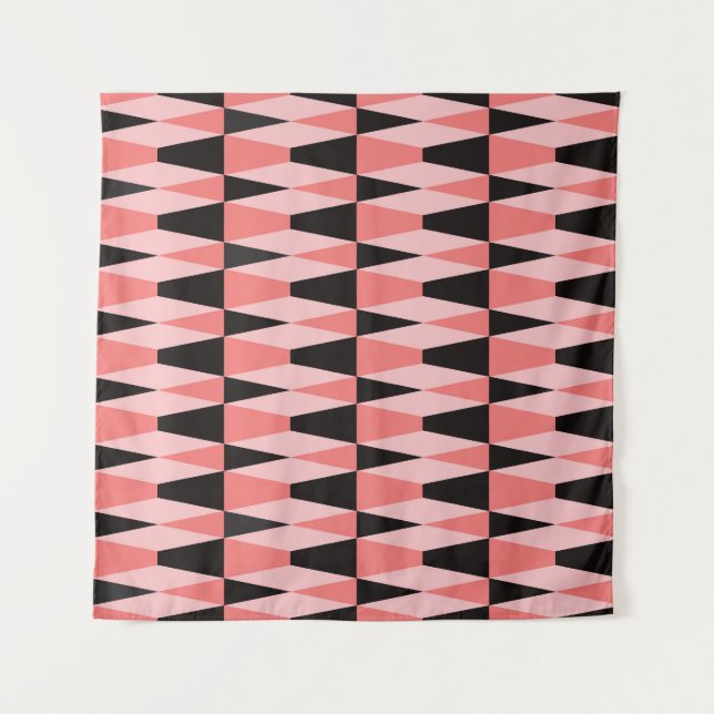 Bold Geometric Black Pink Pattern Tapestry (Front)