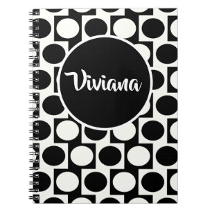 Bold Geometric Black White Circles Squares Spiral Notebook