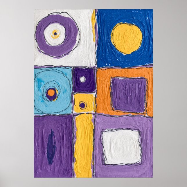 Bold Geometric Blocks Circles Abstract Art Poster (Front)
