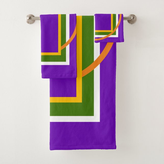 Bold Geometric Bright Purple Yellow Green Orange   Bath Towel Set (Insitu)