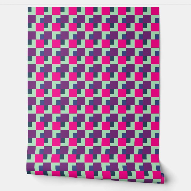 Bold Geometric Chequered Square Pattern Wallpaper  (Unrolling)