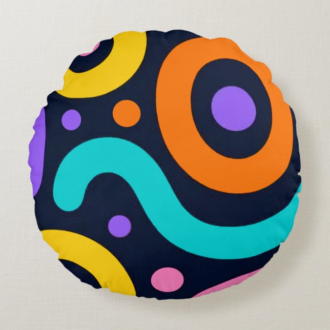 Bold Geometric Circles Round Pillow (Front)