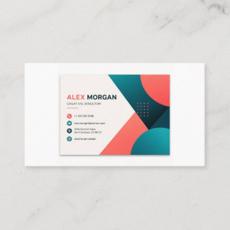 Bold Geometric Coral Teal Creative Business Card T