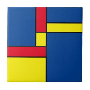 Bold Geometric Design in Red, Blue and Yellow Ceramic Tile