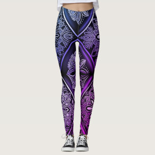 Bold Geometric Elegance: Purple and Black Leggings