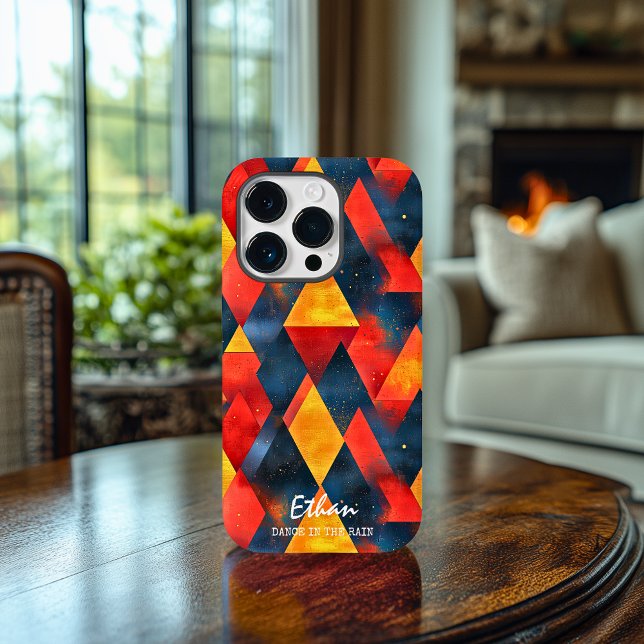 Bold Geometric Flames with Custom Name and Phrase Case-Mate iPhone Case (Creator Uploaded)