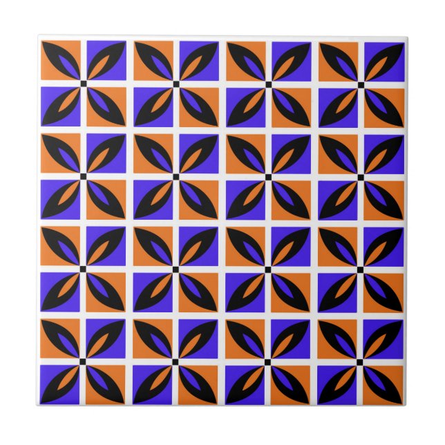 Bold geometric floral design ceramic tile (Front)