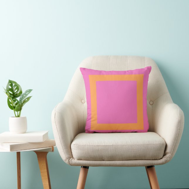 Bold Geometric Fuchsia and Orange Throw Pillow (Chair)