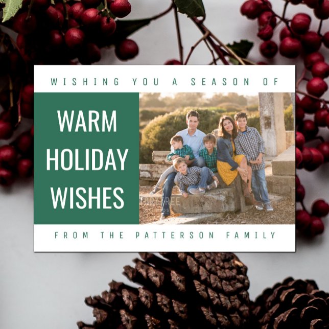 Bold Geometric Holiday Photo Card | Green (Green Bold Geometric Holiday Photo Card)