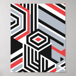 Bold Geometric Maze with Striped Patterns Poster