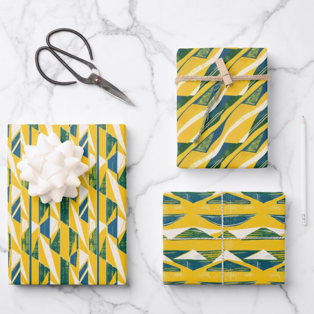 Bold Geometric Mid-Century Modern Pattern Wrapping Paper Sheet (Front)