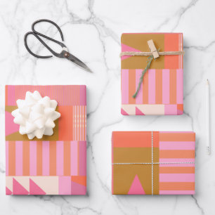 Bold Geometric Pattern in Pink and Orange  Wrapping Paper Sheet