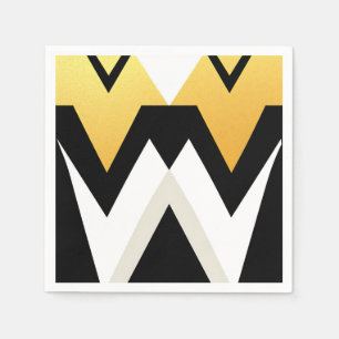 Bold Geometric Patterns in Black White and Gold Napkin