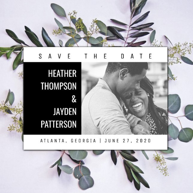 Bold Geometric Photo Save the Date | Black (Black Bold Geometric Photo Save the Date)