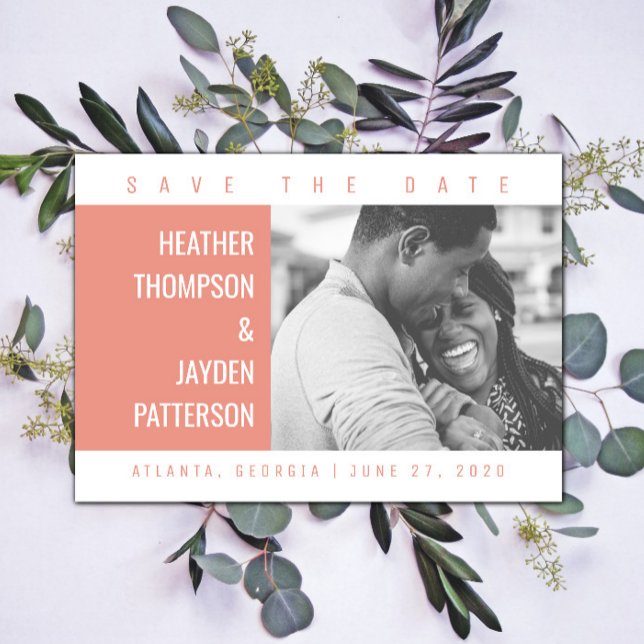 Bold Geometric Photo Save the Date | Coral (Coral Bold Geometric Photo Save the Date)