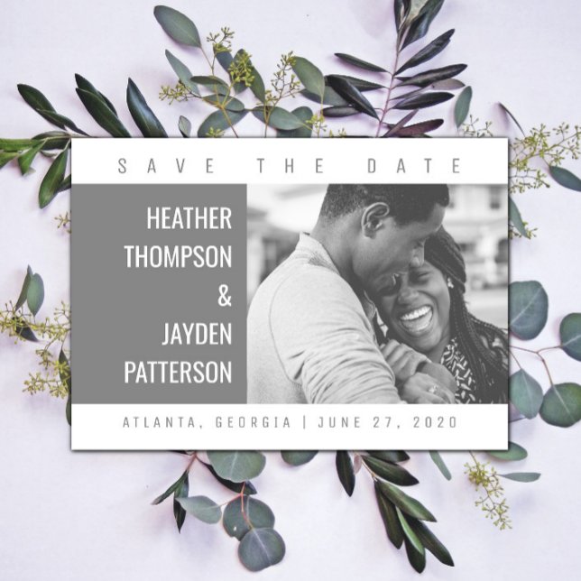 Bold Geometric Photo Save the Date | Grey (Gray Bold Geometric Photo Save the Date)
