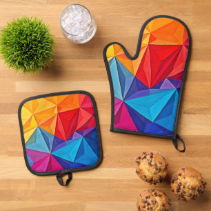 Bold Geometric Prism Abstract Art Oven Mitt & Pot Holder Set