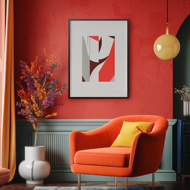 Bold Geometric Red and Grey Abstract Poster (Creator Uploaded)