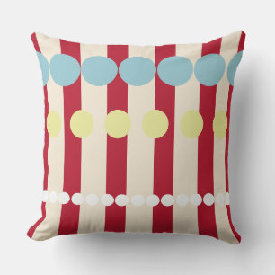 Bold Geometric Red Stripes & Colourful Dots Cushion