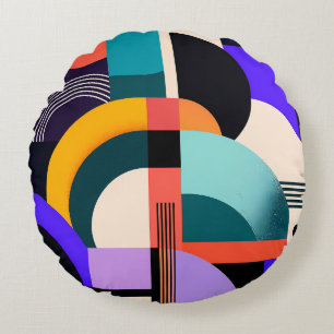 Bold Geometric Shapes and Colours Modern Design Round Cushion