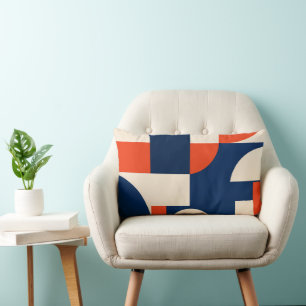 Bold Geometric Shapes in Navy Orange and Dark Blue Lumbar Cushion