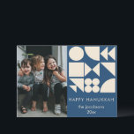 Bold Geometric Shapes Modern Custom Hanukkah Photo Holiday Card<br><div class="desc">This modern Hanukkah card features bold geometric shapes in cream over a navy blue background alongside space for a family photo and personalised message. A playful, contemporary take on traditional holiday cards, perfect for families who love clean design and festive spirit. Ideal for sending warmth and cheer during the season...</div>