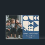 Bold Geometric Shapes Modern Custom Hanukkah Photo Holiday Card<br><div class="desc">This modern Hanukkah card features bold geometric shapes in cream over a navy blue background alongside space for a family photo and personalised message. A playful, contemporary take on traditional holiday cards, perfect for families who love clean design and festive spirit. Ideal for sending warmth and cheer during the season...</div>