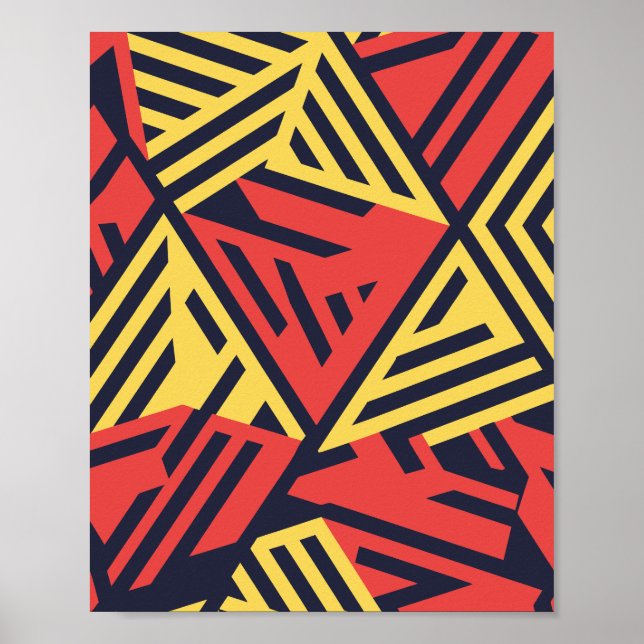 Bold Geometric Triangles in Red and Yellow Poster (Front)
