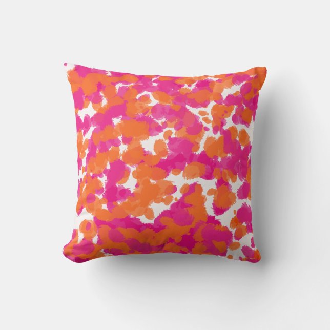 Bold Girly Hot Pink Fuchsia Orange Paint Splashes Cushion (Front)