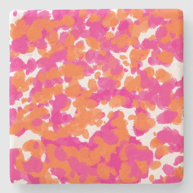 Bold Girly Hot Pink Fuchsia Orange Paint Splashes Stone Coaster (Front)