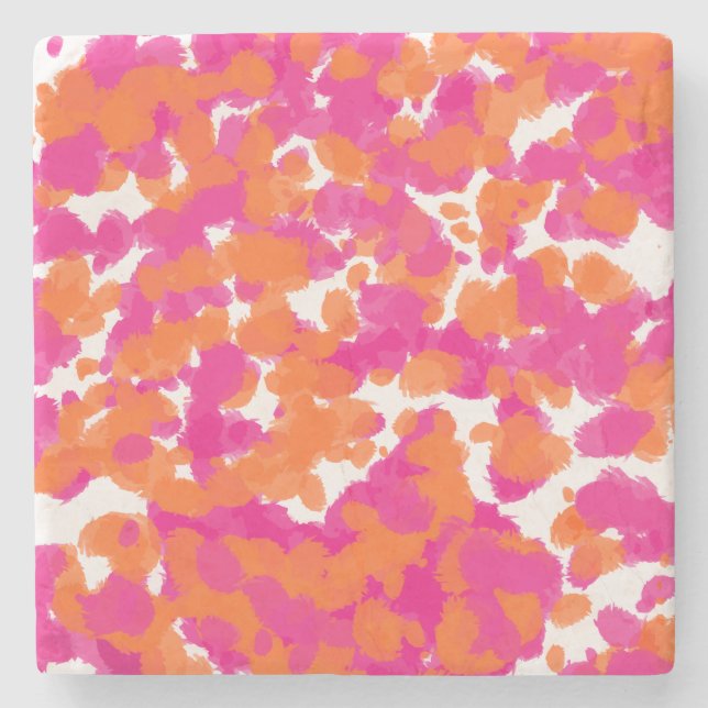 Bold Girly Hot Pink Fuchsia Orange Paint Splashes  Stone Coaster (Front)
