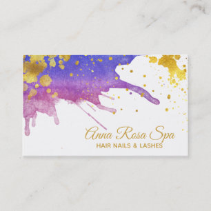 *~*Bold Glam Abstract  Purple Watercolor Gold Luxe Business Card