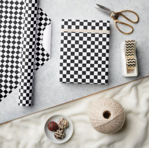 Bold Glamourous Black Glitter & White Check Patter Wrapping Paper