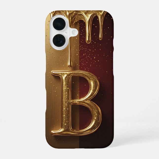 💎 Bold Glitter B Monogram With Dripping Liquid iPhone 16 Case (Back)