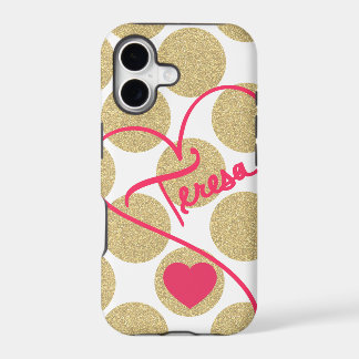 Bold Glitter Gold Dots Heart and Handwritten Name
