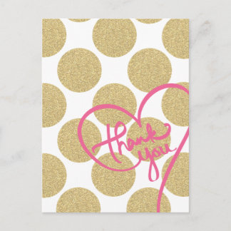 Bold Glitter Gold dots with Thank You Design Postcard