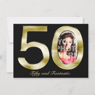 Bold Gold 50th Photo Birthday Party Invitation