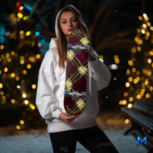 Bold Gold Accents Christmas Tartan Plaid Design Skateboard