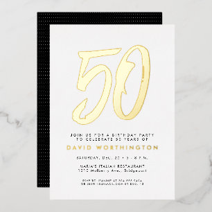 Bold gold elegant 50th birthday party foil invitat