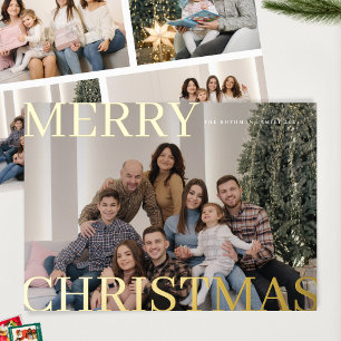 Bold Gold Family Year in Review Photo Christmas Foil Holiday Card