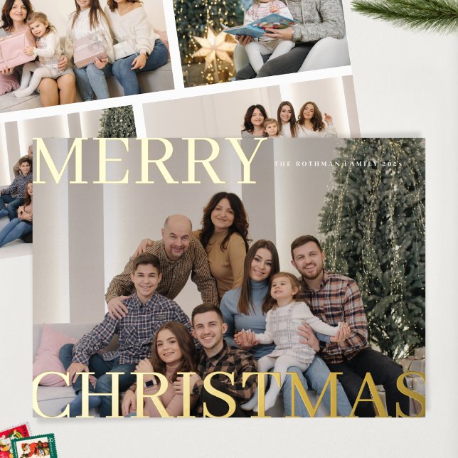 Bold Gold Family Year in Review Photo Christmas Foil Holiday Card (Creator Uploaded)