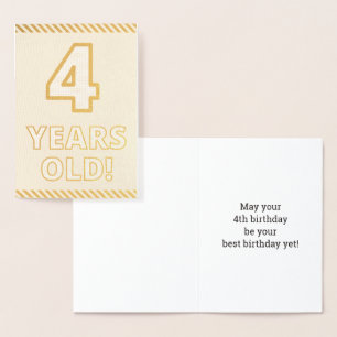 Bold, Gold Foil "4 YEARS OLD!" Birthday Card