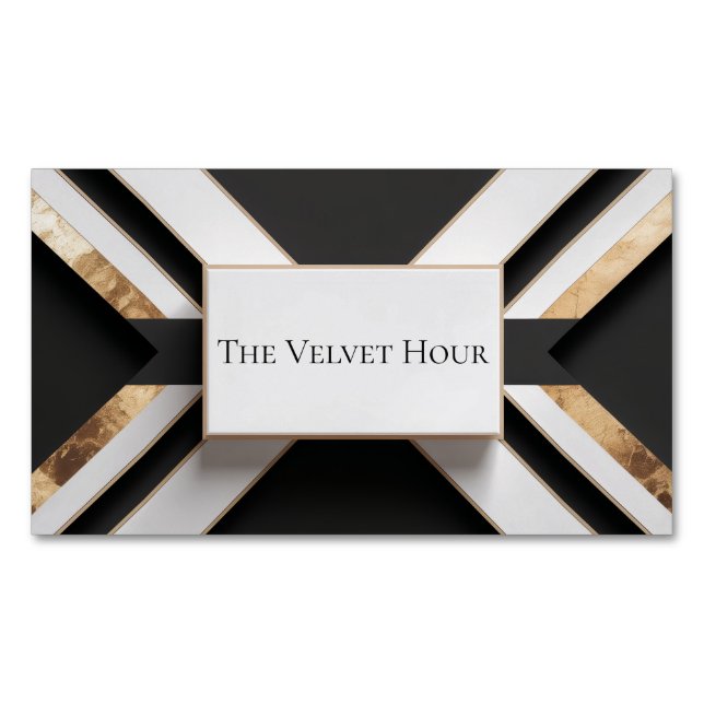 Bold Gold Foil Geometric X Black White Modern Magnetic Business Card (Front)