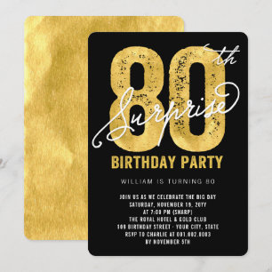 Bold Gold Foil Surprise 80th Birthday Party Invite