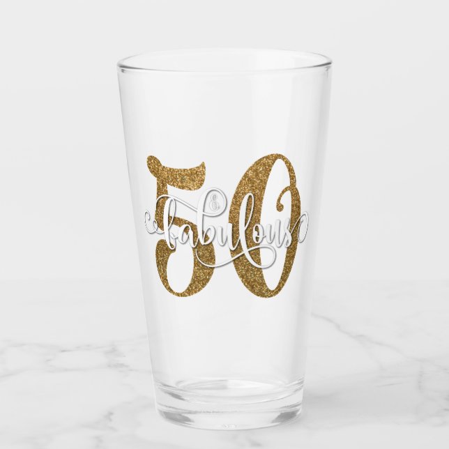 Bold Gold Glitter 50 & Fabulous Birthday Glass (Front)