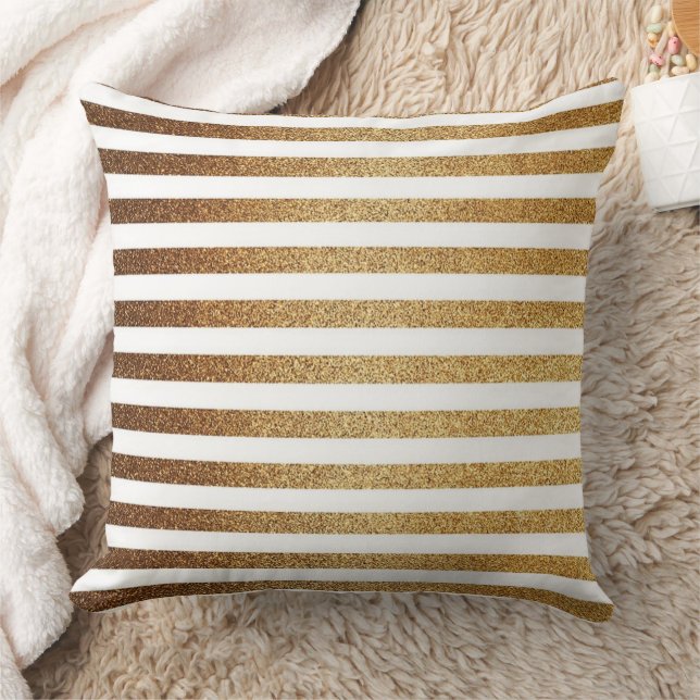 Bold gold glitter and white stripes cushion (Blanket)